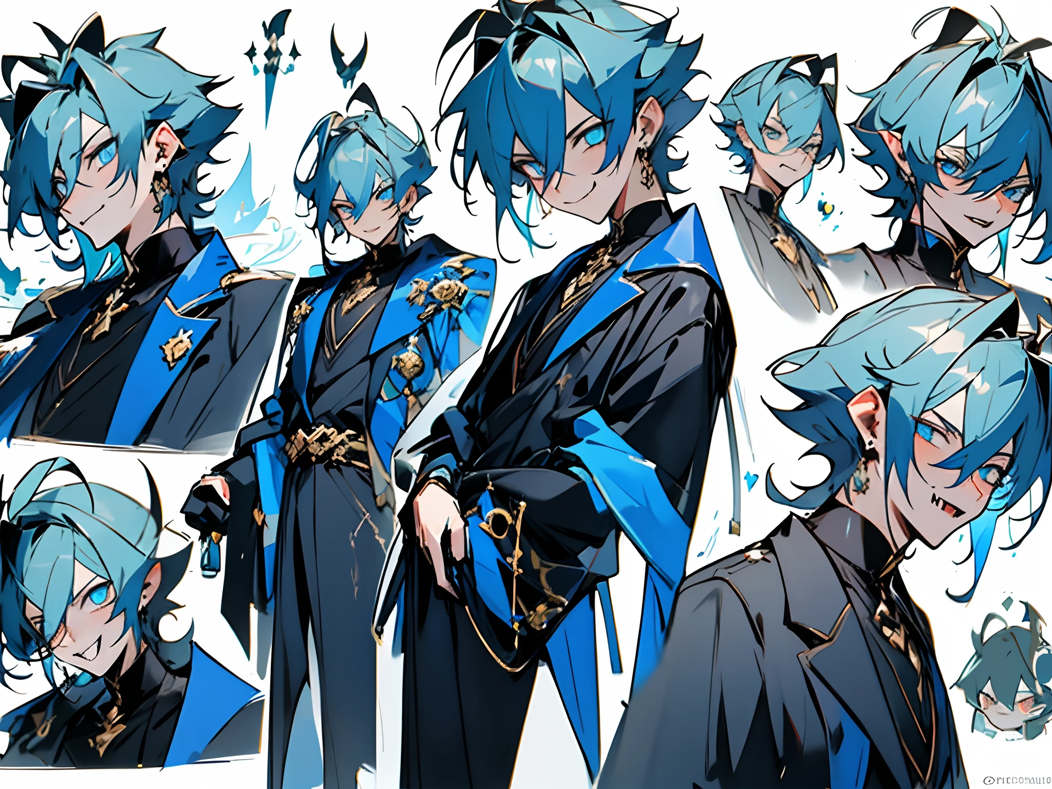 A close up of a person with blue hair and a blue jacket - SeaArt AI