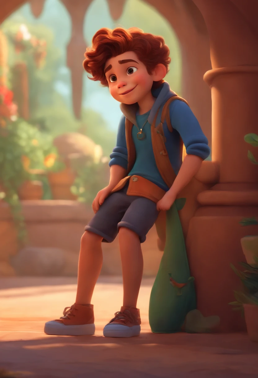 Image of a boy for a story in a YouTube video in Pixar format, He's the allabester, He's the class leader, He's outgoing, Playful and gets up for a lot of things, cabelo curto