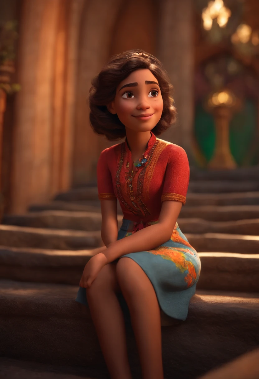 Image of a girl for a story in a YouTube video in Pixar format, she's little Emanulle. She's the leader of the class, She's outgoing, Brincalhona e levanta-se para um monte de coisas