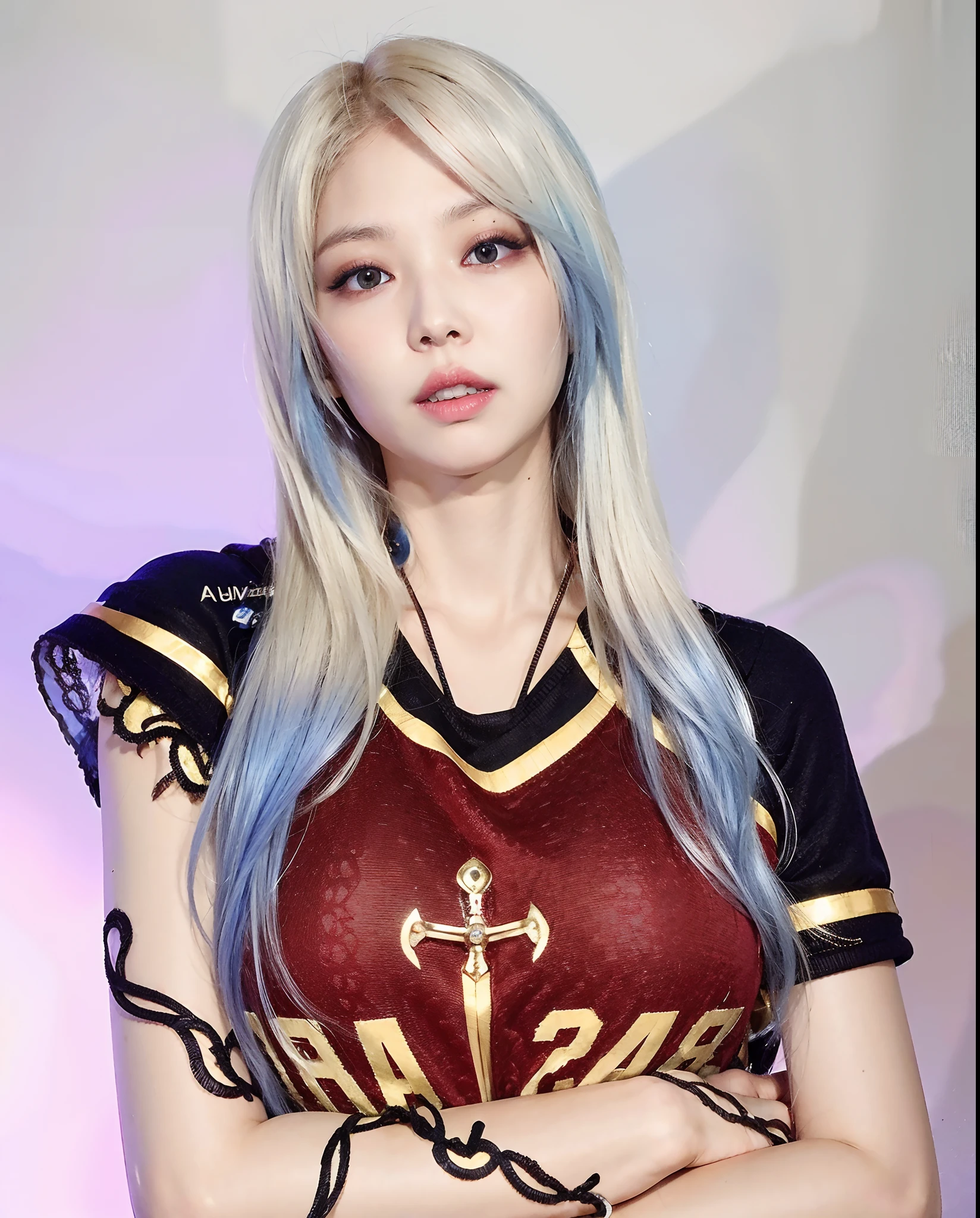 Mujer rubia y de pelo azul con una espada y una camisa roja y negra, Tifa Lockhart con pelo blanco, portrait knights of zodiac girl, Anime Girl Cosplay, Anime de cosplay, Inspirado en el anime, cosplay, Ashe de Overwatch, Irelia de League of Legends, Rena Nounen Estilo 3/4, cosplay profesional, knights of zodiac girl, Inspirado en League of Legends