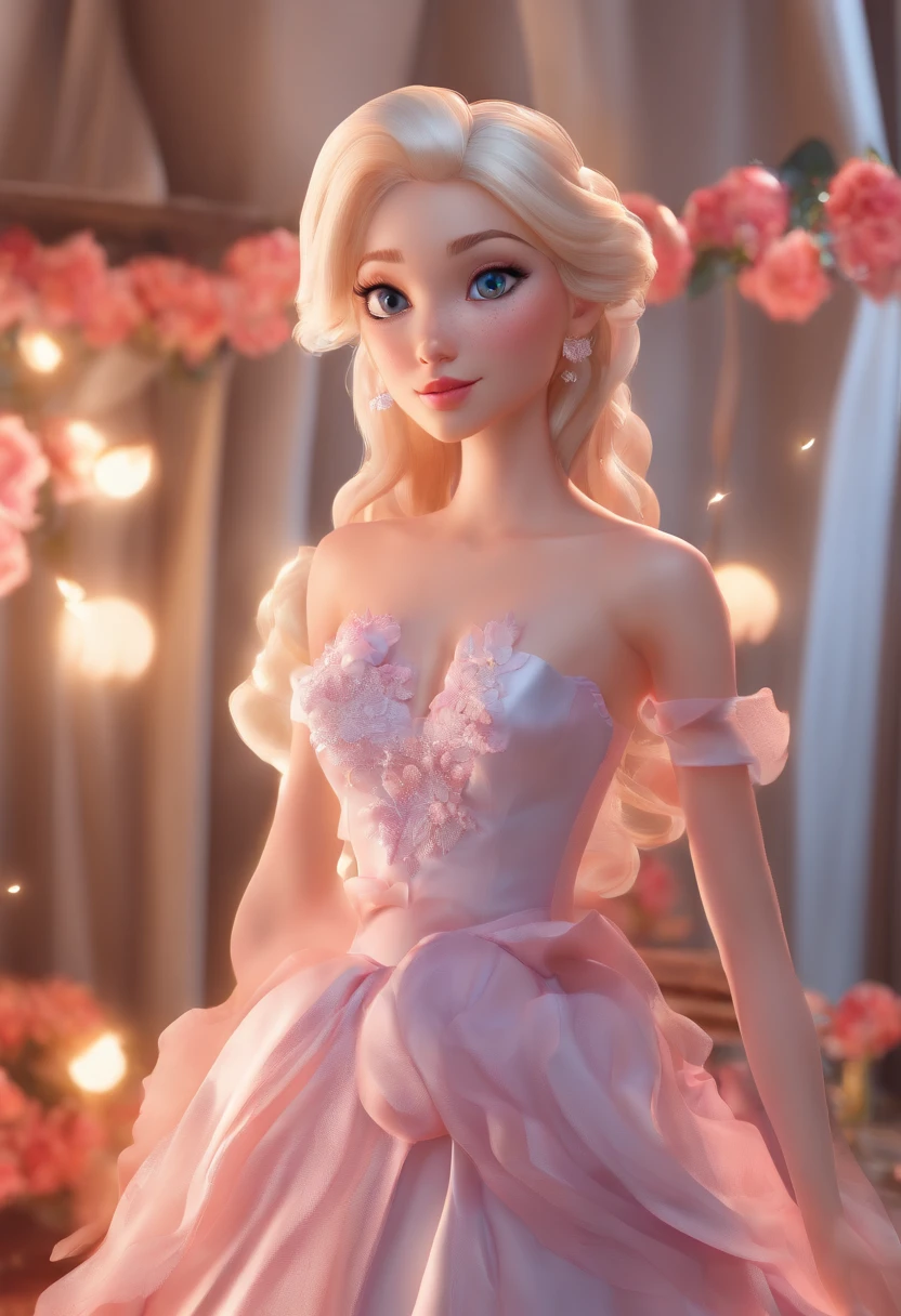 best quality, master part, fotorrealista, extremamente detalhado CG unidade 8k papel de parede, Chibi,1girl, Elsa,sozinho, cheio_corpo, sorrir, Olhando_em_visualizador, ao ar livre,
