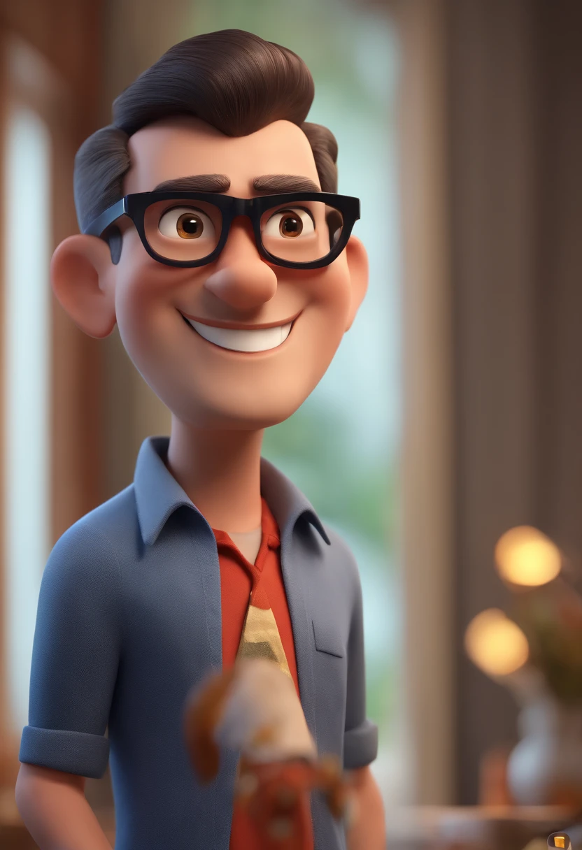 Cartoon character of a man with black glasses and a blue shirt, animation character, Caractere estilizado, animation style rendering, 3D estilizado, Arnold Maya render, 3 d render stylized, toon render keyshot, Personagem 3D, Personagem 3D, 3d rendering stylized, 3 d character render, personagem de desenho animado, Personagem de close up, Pose de personagem, (Estilo Pixar) (master part:1.2) (Bokeh) (best quality) (pele detalhada) (textura detalhada) (8k) (argila) (Cinematic lighting) (foco nítido