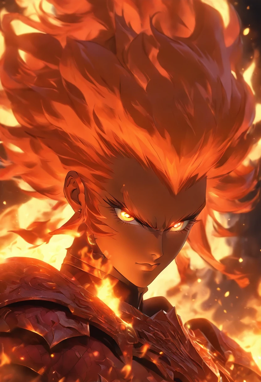 It's a ghost,female anime character，Long fiery red hair and blonde eyes, Character Album Cover, full art, fantasy character, full art illustration, full portrait of elementalist, character profile art, official character art, official character illustration, merlin, high detailed official artwork,A demon in armor,Hot hell,Fire Demon Ifrit,Wrapped in a powerful set of armor. The metal plate is decorated with an intricate design,Reminiscent of a flickering flame licked on the surface,An illusory fluorescent red body,(Facial focus) ,Very detailed CG unity 8K wallpaper,hugefilesize,ultra - detailed,A high resolution,absurderes,beautidful eyes,Ray traching,dramatic shadow,finely detailled,Dramatic angles,Hyper-detailing,(8K, Best quality, tmasterpiece:1.2),\(eye detailed\),\(Facial features\),(\(Clothes detail details\)\),((huge tit,Colossal tits,Heavy chest)),full bodyesbian,flaming hair,((The upper thorax is cut outward:1.3)),((Orange-red skin:1.4)),((Sexy hot babes,Mature charm,Wild Girl:1.3))