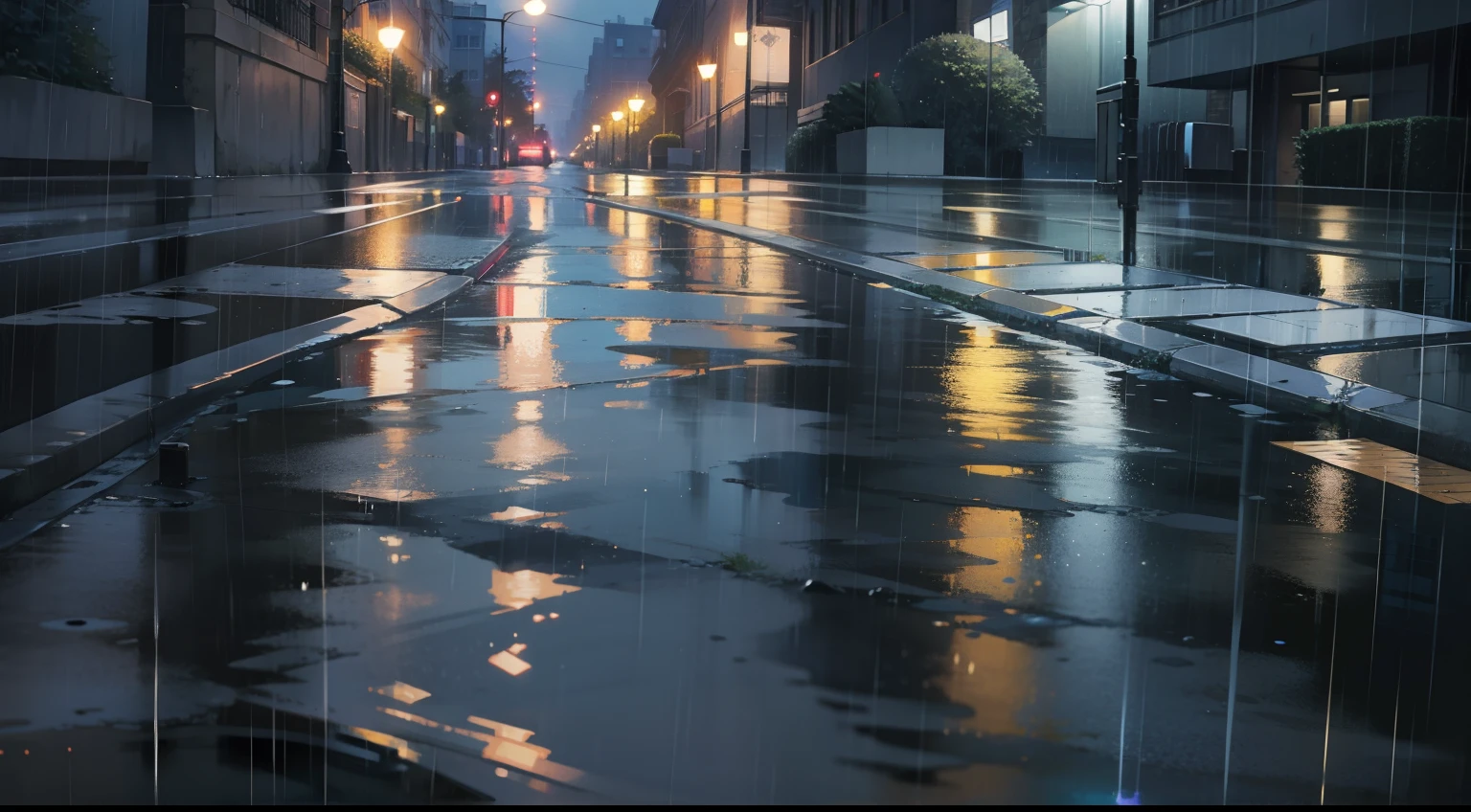 rained，the ground，the night，k hd，Ground reflection，large scene，Rain，The picture is blue and cold，（Avenue Street）