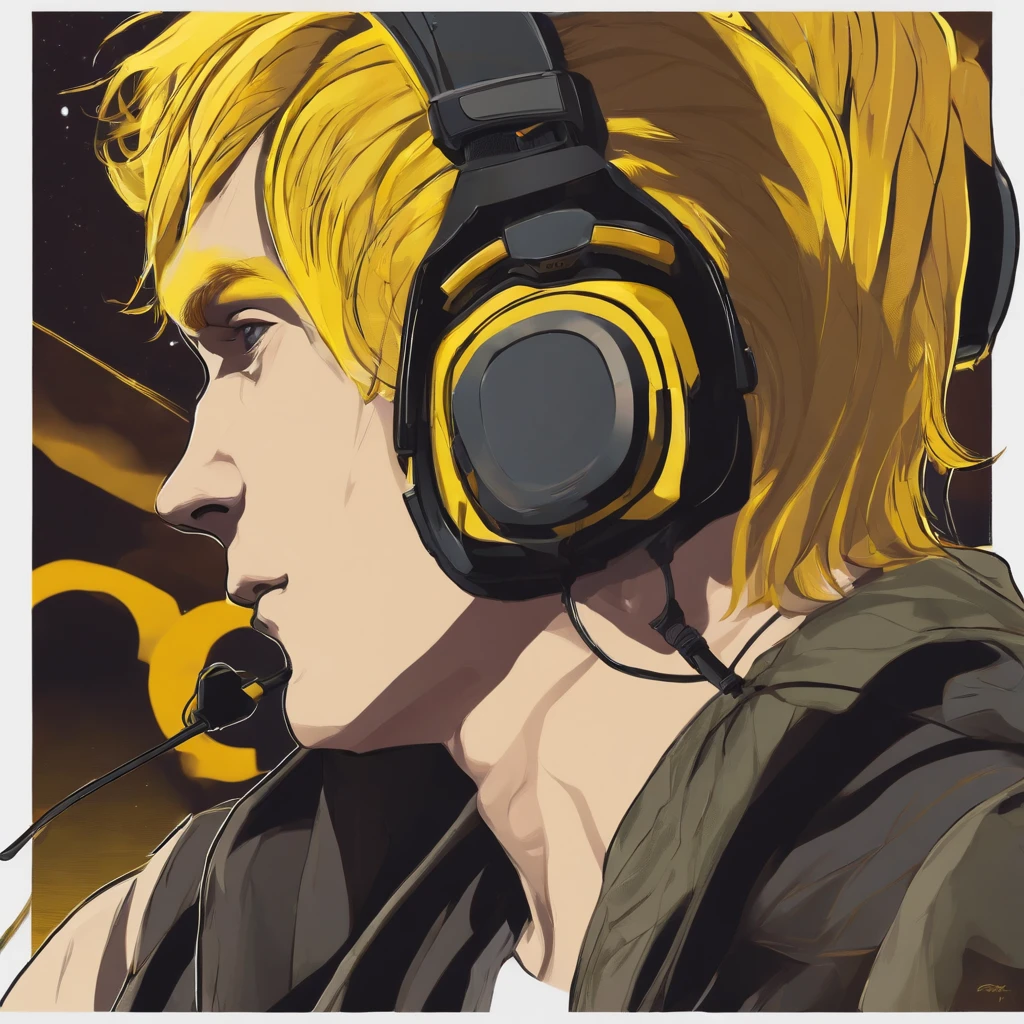 A man in a cap and yellow hair with a headset