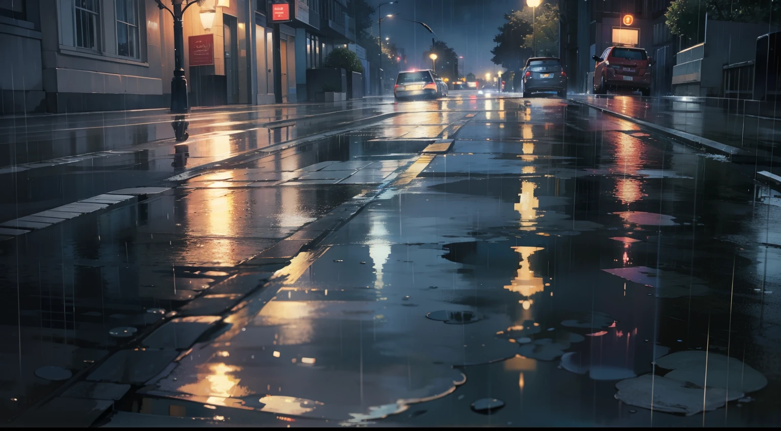 rained,the ground,the night,k hd,Ground reflection,large scene,Rain,The picture is blue and cold,(Avenue Street)
