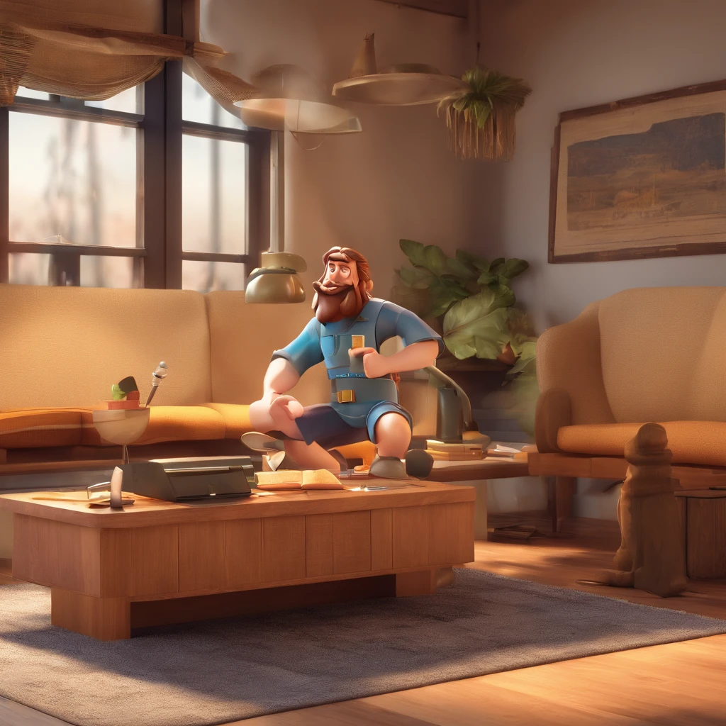 Crie um cartaz inspirado na Disney Pixar com o personagem sendo o Joven de 33 anos trabalhando com Ti em frente ao pc ele e moreno, magro, cabelo preto corte degrade, olhos castanhos claro, in an office with a Bible on the table and Jesus Christ by his side guiding him