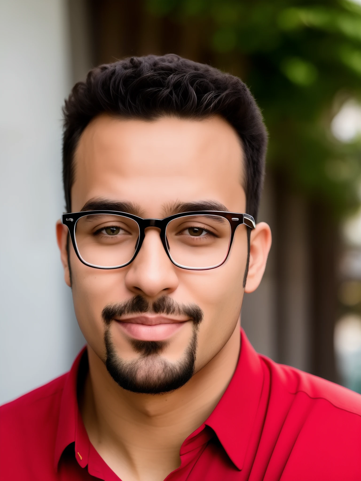 arafed man with glasses and a red shirt posing for a picture, imagem frontal, caio santos, icaro carvalho, with nerdy glasses and goatee, em torno de 1 9 anos, inspired by Antônio Parreiras, with glasses and goatee, david rios ferreira, Pose frontal, Fotografia selfie 8k, clear symmetrical face