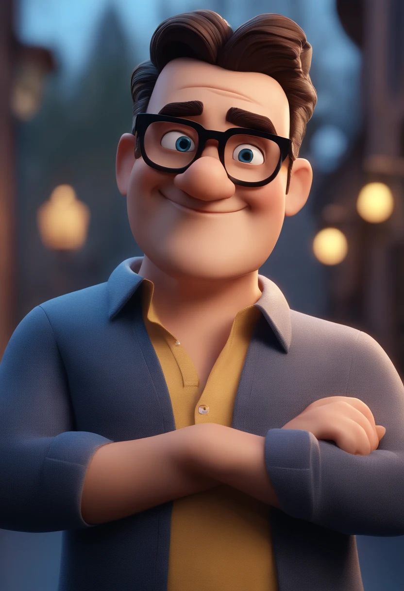 Cartoon character of a man with black glasses and a blue shirt, animation character, Caractere estilizado, animation style rendering, 3D estilizado, Arnold Maya render, 3 d render stylized, toon render keyshot, Personagem 3D, Personagem 3D, 3d rendering stylized, 3 d character render, personagem de desenho animado, Personagem de close up, Pose de personagem, (Estilo Pixar) (master part:1.2) (Bokeh) (best quality) (pele detalhada) (textura detalhada) (8k) (argila) (Cinematic lighting) (foco nítido