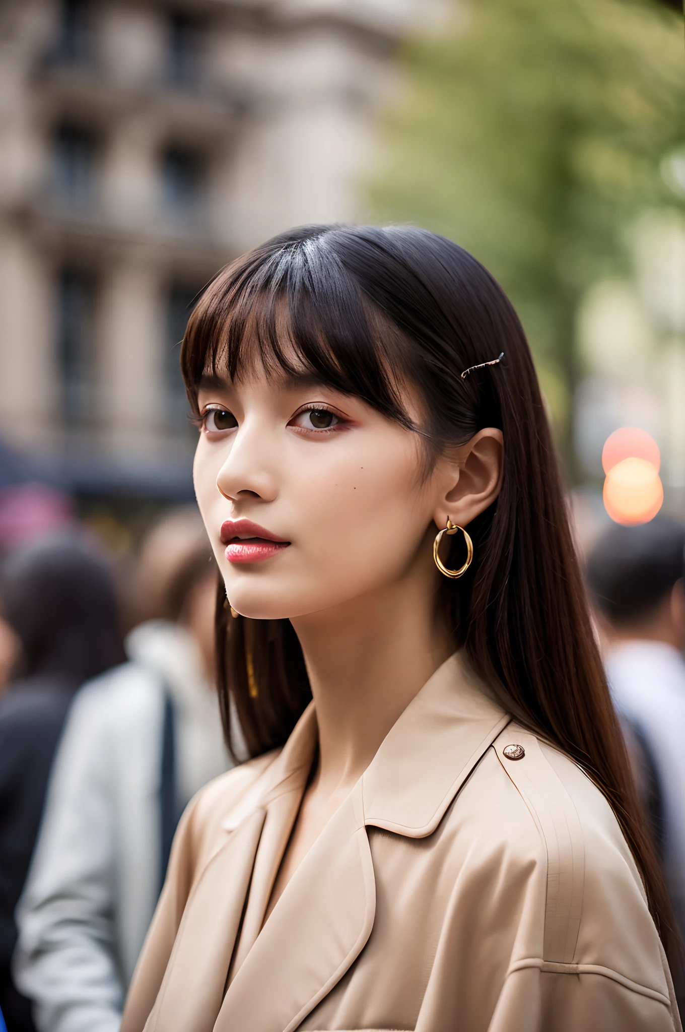 (Best quality,4K,8K,A high resolution,Masterpiece:1.2),Ultra-detailed,Realistic:1.37],（（Paris Fashion Week，Burberry trench coat）），Dynamic capture,high-definition photography,running track,backstage,Glamorous makeup,tempting pose,Wheat complexion，Flawless complexion,Catwalk,Professional lighting,Vibrant colors,Trendy series,,Trend-setting style,Stunning visuals,Impeccable fashion，Fashion-forward,Exquisite accessories,Profesional photogarpher,Famous designer,fashion hair,Amazing performance,Photogenic