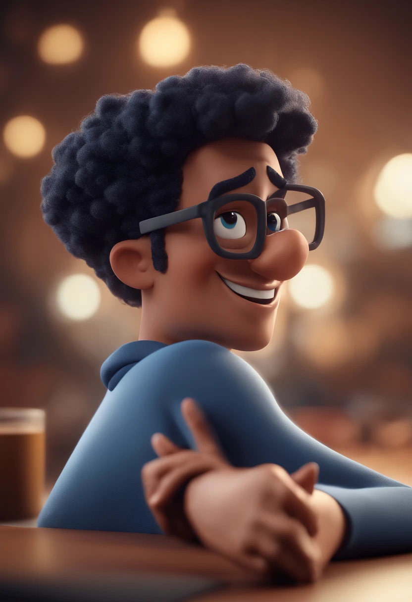 Cartoon character of a man with black glasses and a blue shirt, animation character, Caractere estilizado, animation style rendering, 3D estilizado, Arnold Maya render, 3 d render stylized, toon render keyshot, Personagem 3D, Personagem 3D, 3d rendering stylized, 3 d character render, personagem de desenho animado, Personagem de close up, Pose de personagem,  (Estilo Pixar) (master part:1.2) (Bokeh) (best quality) (pele detalhada) (textura detalhada) (8k) (argila) (Cinematic lighting) (foco nítido