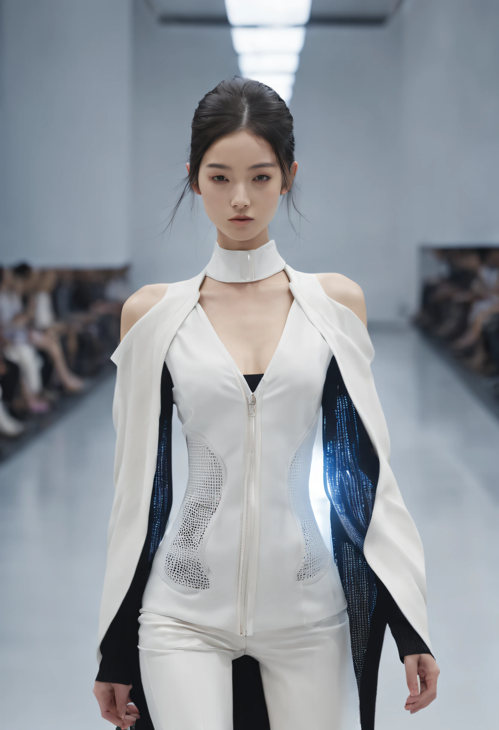 futuristic fashion show,High-tech catwalks,Cardigan collection