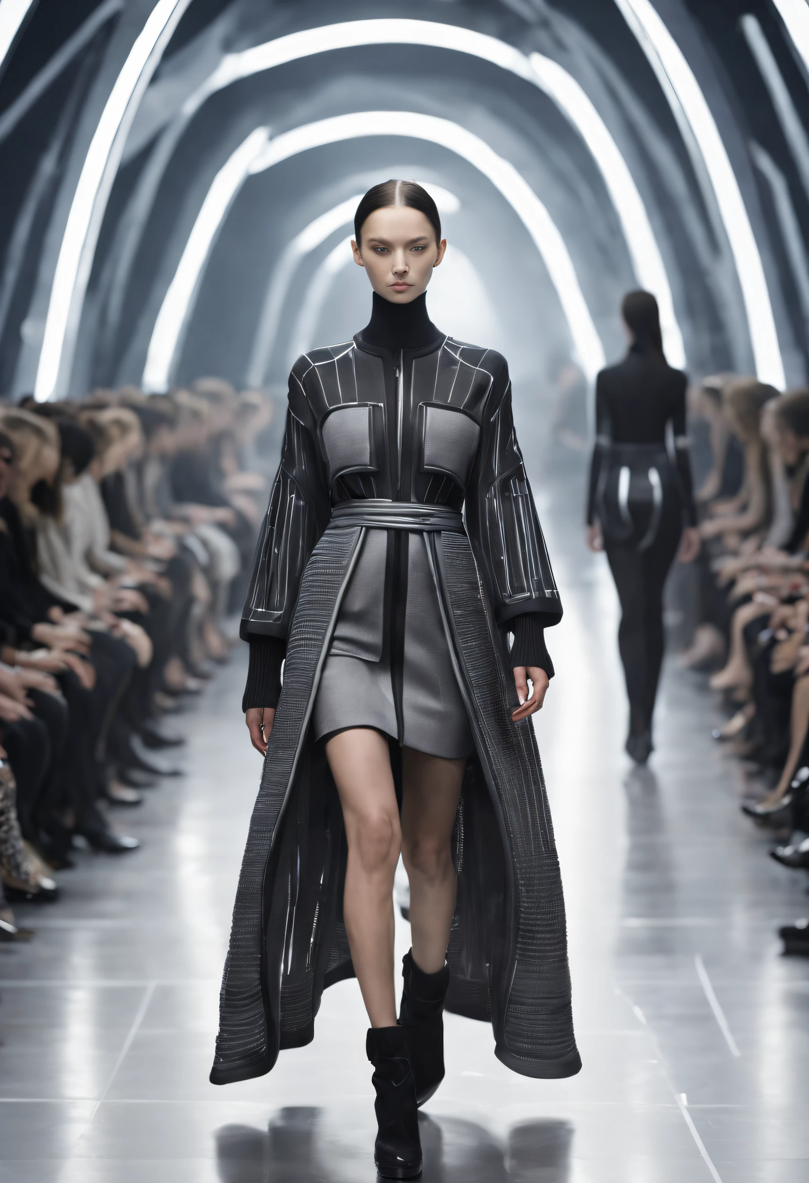 futuristic fashion show,High-tech catwalks,Cardigan collection