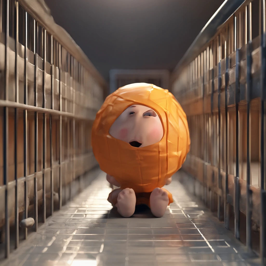 A child inside a crying jail cell full of inmates