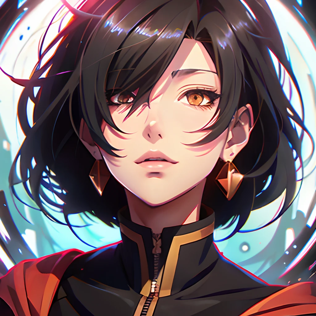Watching the shoulder, Anime drawing by Yang J, Pixiv Contest Winner, serial art, digital anime illustration, anime style illustration, Anime Style 4k, Beautiful Anime Portrait, anime style portrait, anime style artwork, Guweiz style artwork, Anime Illustration, digital anime art, Detailed Digital Anime Art, Adult male in anime style、Yellow-gray eyes、short dark hair、red earrings、matured male、youth、late 20s age、ember