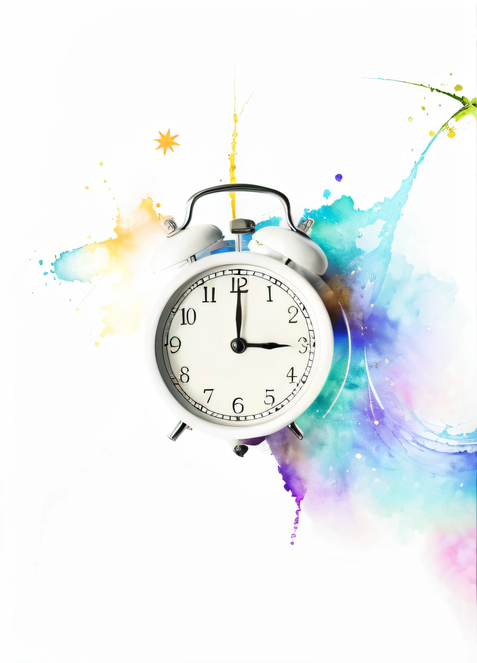 detalhado e aglow com tons vibrantes de roxo e azul. Radiating from your core, Sparks dance and swirl, Creating a captivating display of energy and movement. In the background, A scattering of clocks, suas formas suavemente borradas, Evoke the sensation of time in perpetual motion. This image encapsulates a moment of serene reflection and pulsating vitality, reminding us of the ever-changing nature of our time travel