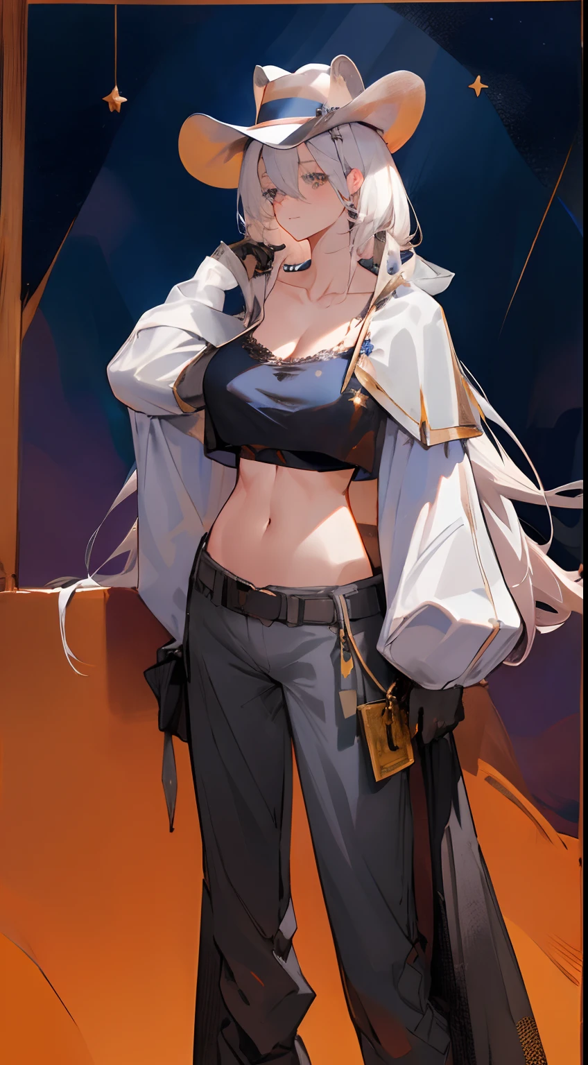 Leakage out of the collarbone,Neck leakage,sorceress woman,Star decoration,stand posture,standing straight,open waist,a queen,cavalier,Armour,Western cowboy,cowboy hat