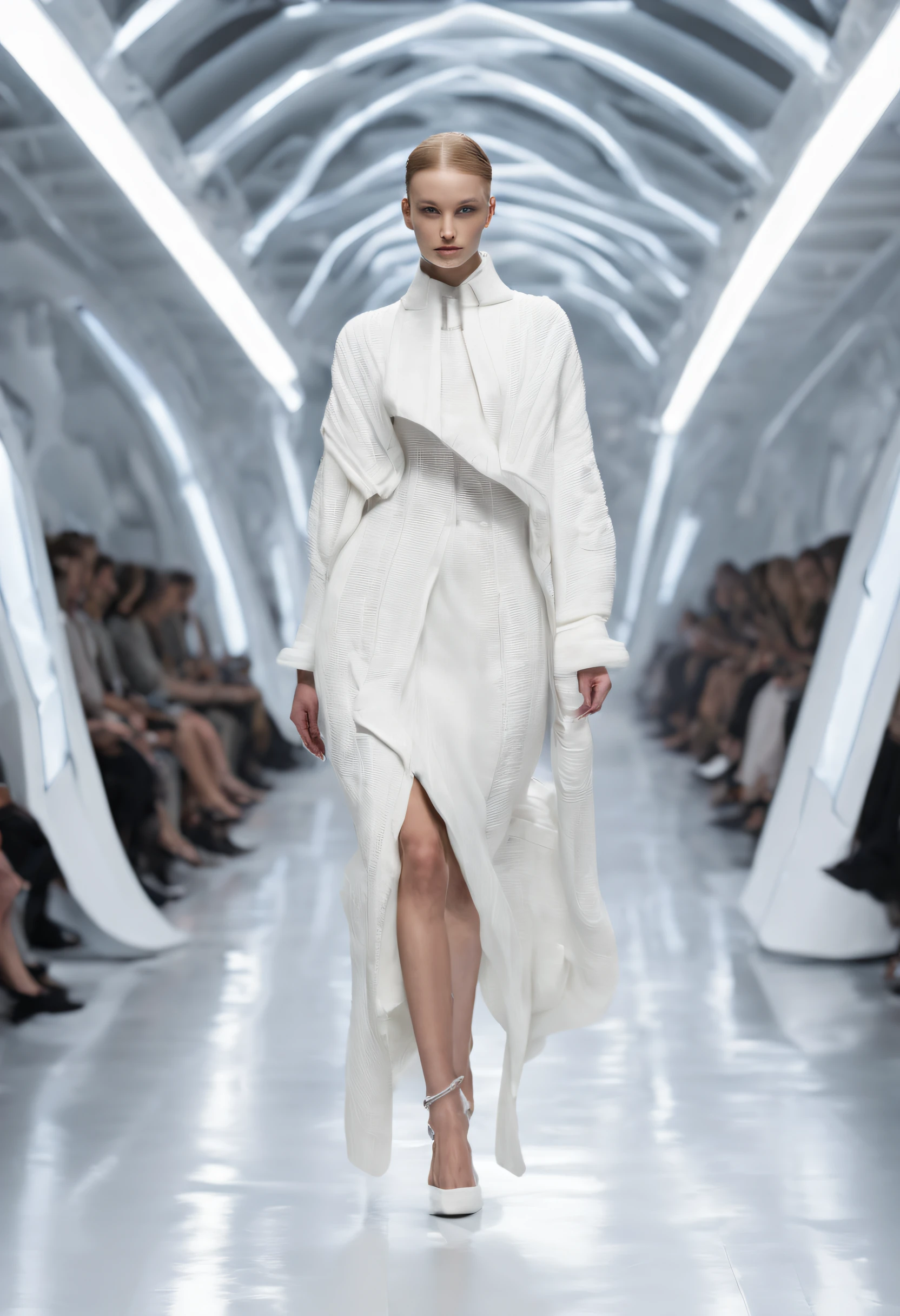 futuristic fashion show,High-tech catwalks,Cardigan collection
