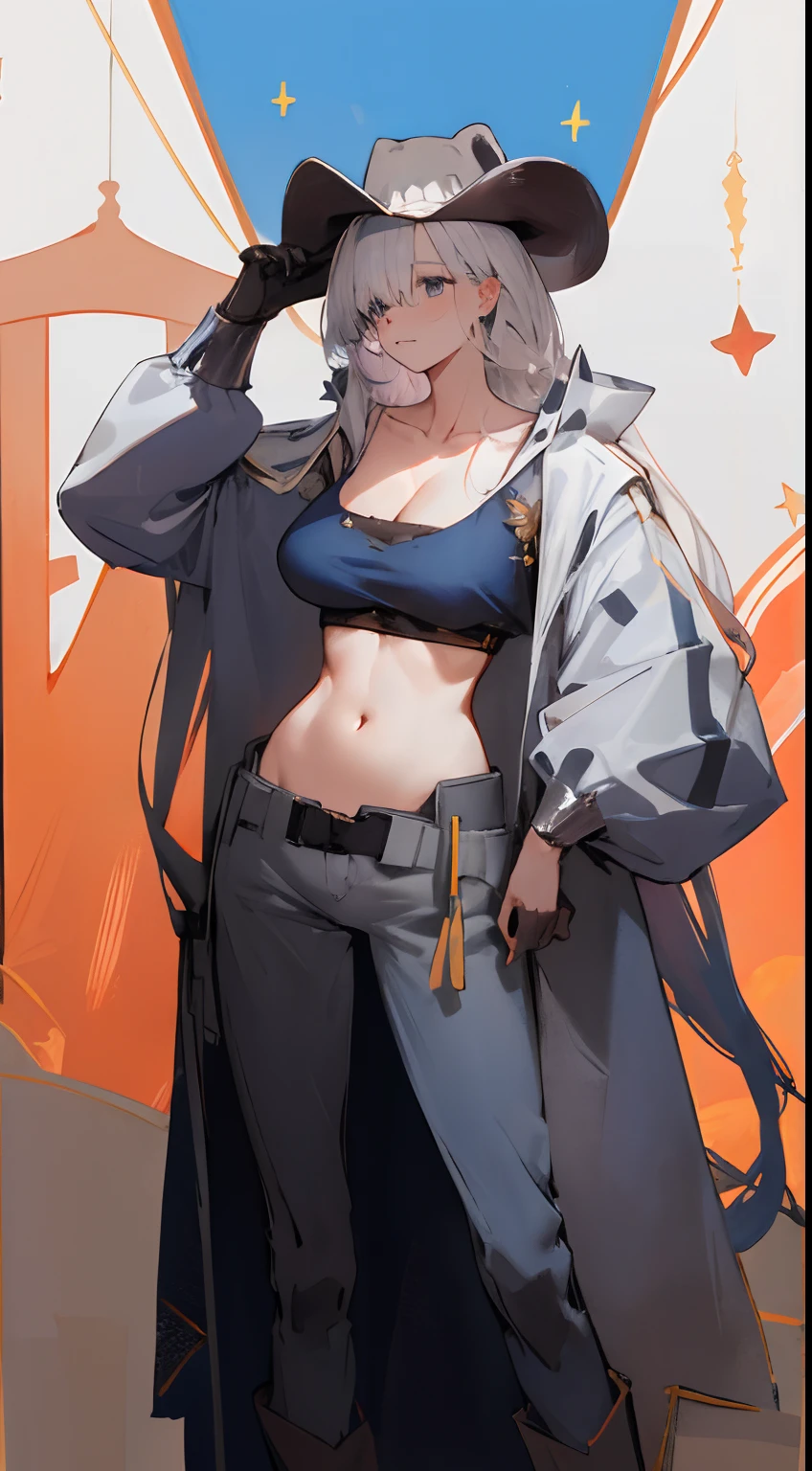 Leakage out of the collarbone,Neck leakage,sorceress woman,Star decoration,stand posture,standing straight,open waist,a queen,cavalier,Armour,Western cowboy,cowboy hat