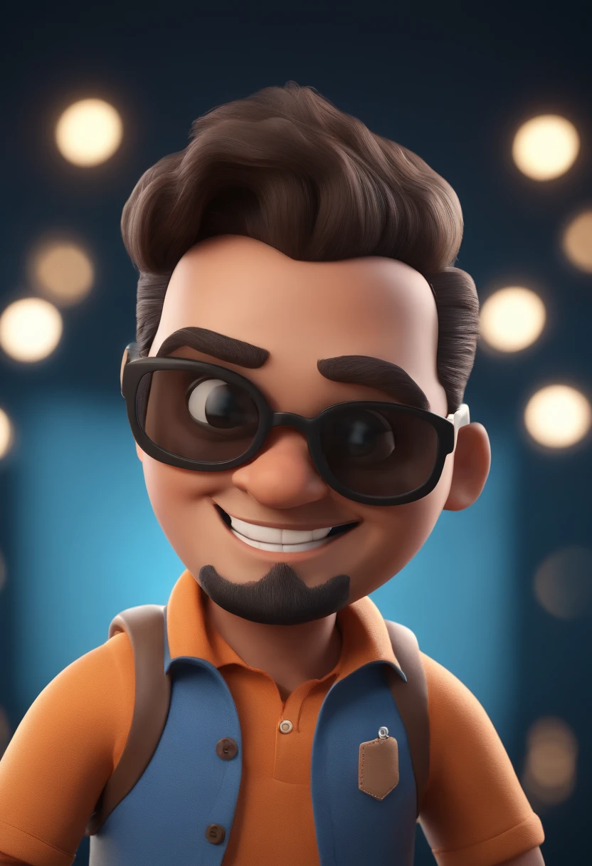 Cartoon character of a man with black glasses and a blue shirt, animation character, Caractere estilizado, animation style rendering, 3D estilizado, Arnold Maya render, 3 d render stylized, toon render keyshot, Personagem 3D, Personagem 3D, 3d rendering stylized, 3 d character render, personagem de desenho animado, Personagem de close up, Pose de personagem,  (Estilo Pixar) (master part:1.2) (Bokeh) (best quality) (pele detalhada) (textura detalhada) (8k) (argila) (Cinematic lighting) (foco nítido