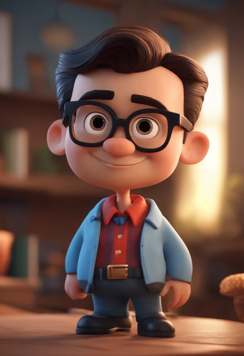 Cartoon character of a man with black glasses and a blue shirt, animation character, Caractere estilizado, animation style rendering, 3D estilizado, Arnold Maya render, 3 d render stylized, toon render keyshot, Personagem 3D, Personagem 3D, 3d rendering stylized, 3 d character render, personagem de desenho animado, Personagem de close up, Pose de personagem, (Estilo Pixar) (master part:1.2) (Bokeh) (best quality) (pele detalhada) (textura detalhada) (8k) (argila) (Cinematic lighting) (foco nítido