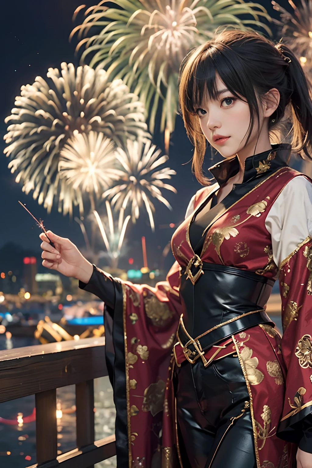 fire works,nigth,hanfugirl,Watch the fireworks,The costumes are gorgeous,The characters are vividly detailed,Beautiful,k hd