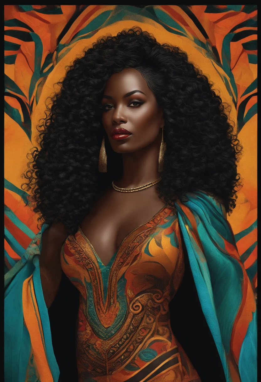 Uma mulher negra cabelos Cacheados curto negra uma boca carnuda