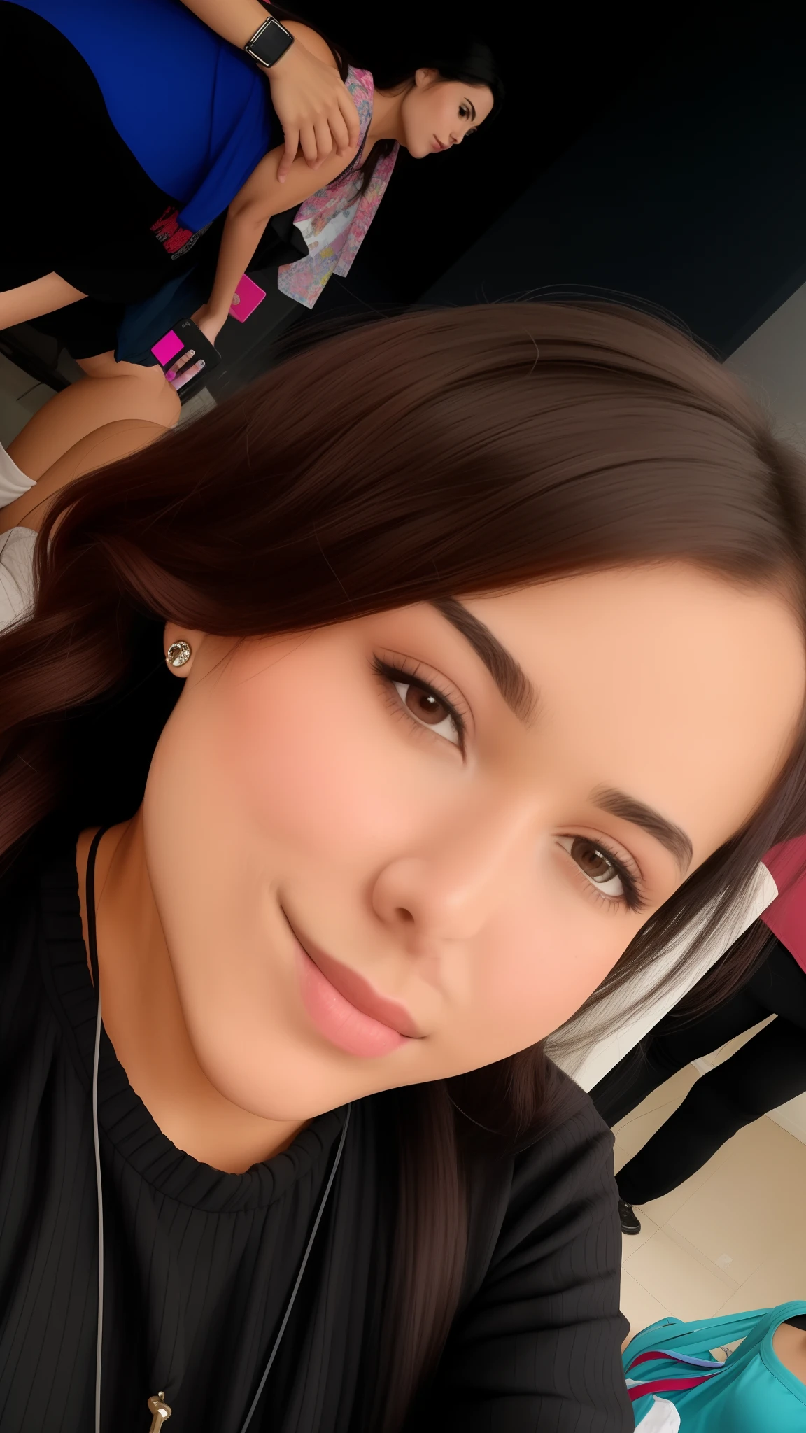 there is a woman that is taking a selfie with her cell phone, Violeta Myers, Alanis Guillen, Estefania Villegas Burgos, Lorena Avarez, taken in the early 2020s, Valentina Embaralhamento, imagem de qualidade muito baixa, by Amelia Peláez, Anos Imane, com cabelo castanho escuro