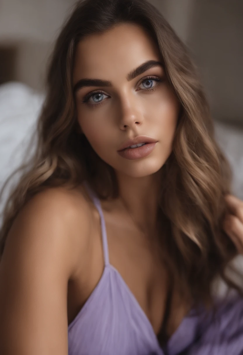 Femme arafed avec débardeur et culotte assortis, fille sexy aux yeux bruns, Portrait Sophie Mudd, cheveux bruns et grands yeux, Selfie d’une jeune femme, Yeux de chambre, Violet Myers, sans maquillage, maquillage naturel, Regarder directement la caméra, Visage avec Artgram, Maquillage subtil, Superbe photo de tout le corps agenouillé sur le lit, dans la chambre, Buste moyen à grand, sexy ; ;Tout de suite