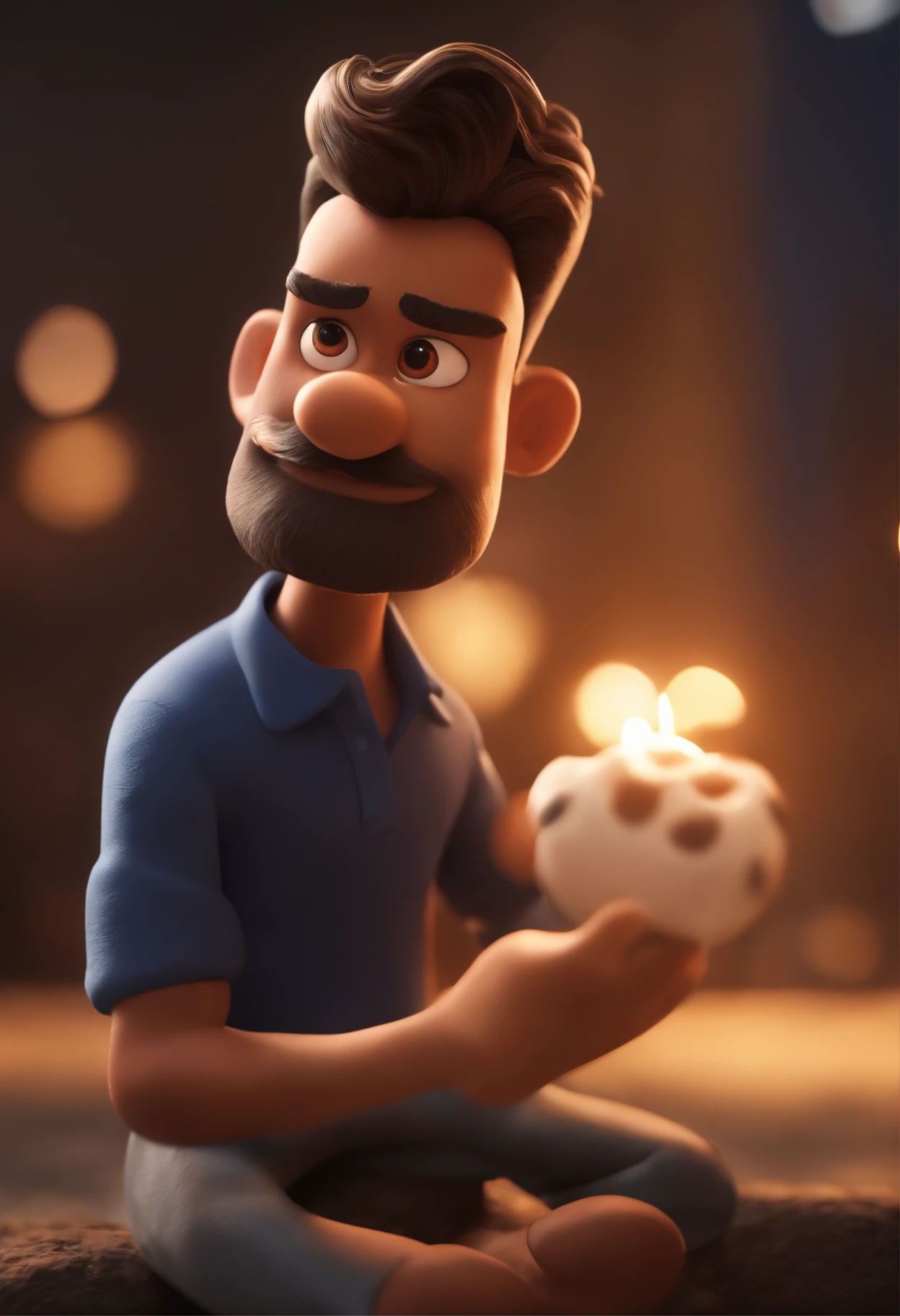 Garoto, estilo disney, tom de pele: negro:  Cabelo: marrom escuro, crespo raspado,  camisa: esportiva, Cor azul. Fundo: Gray and white gradient,Comemorando, Hands raised, sorrindo, feliz, (estilo pixar) (obra-prima:1.2) (bokeh) (melhor qualidade) (pele detalhada) (textura detalhada) (8k) (claymation) (cinematic lighthing) (foco nítido