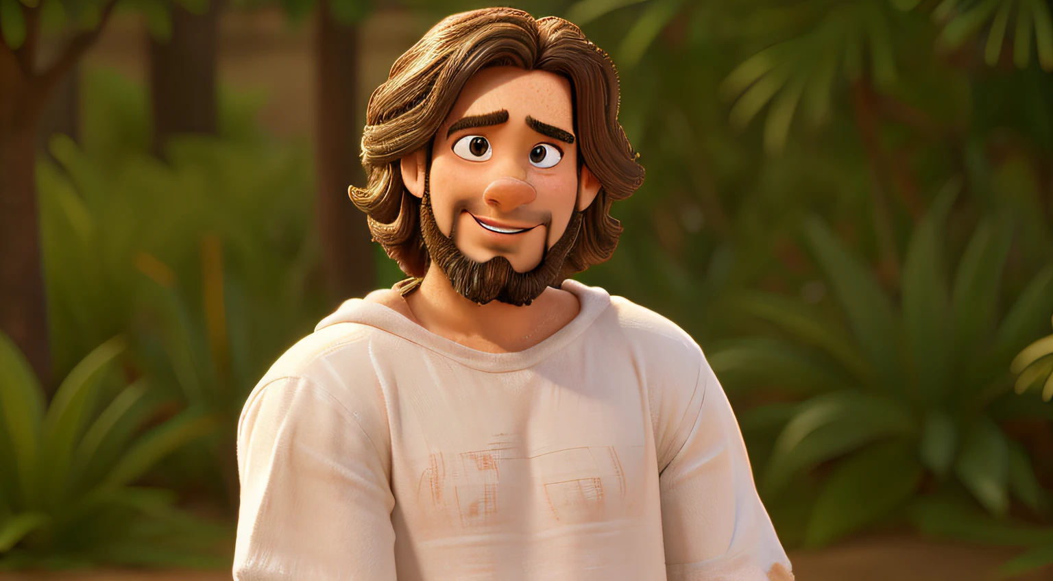 Jesus Cristo Feliz, estilo pixar, com rosto detalhado, boca detalhada