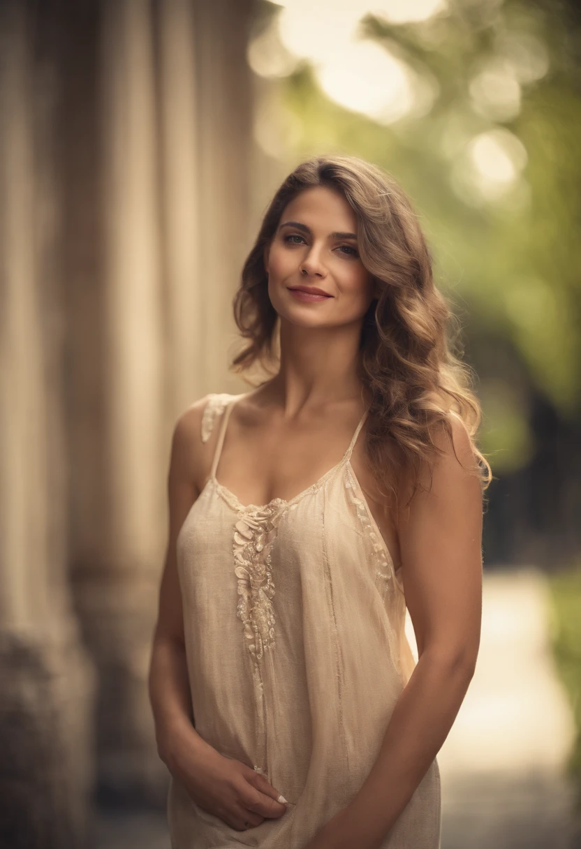 32-year-old professional female, (Foto 4k:1.1), alto detalle, ropa informal, Hermosa cara detallada, Ojos color avellana, cabello rizado, Forma del cuerpo, en la calle, Windows
