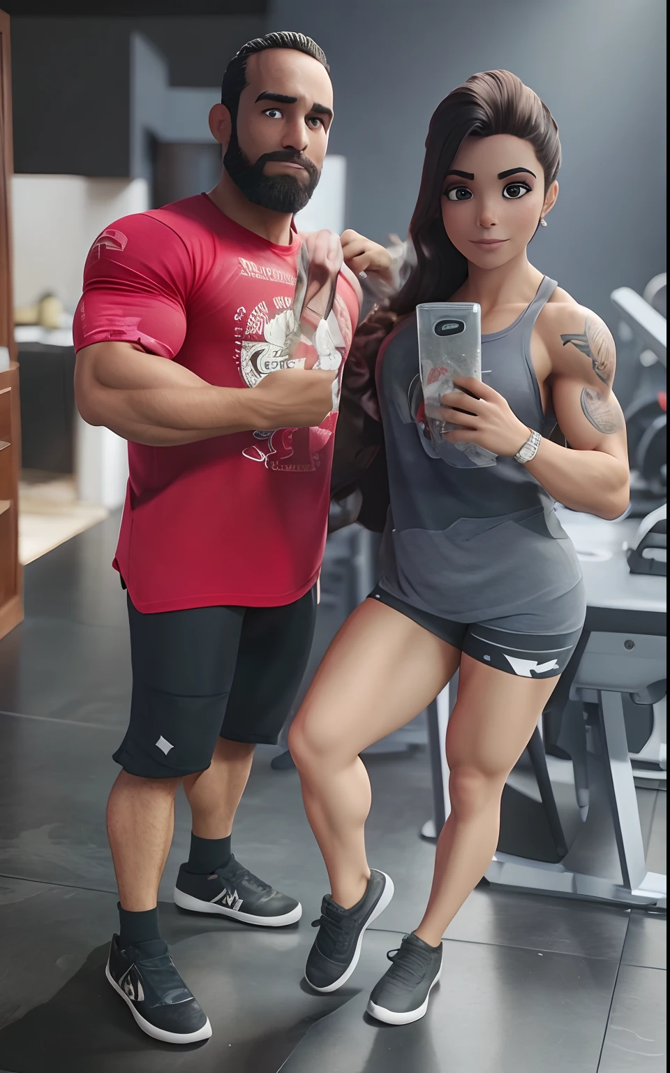 Casal IFBB pro academia, moreno com barba e mulher branca, casal musculoso!!