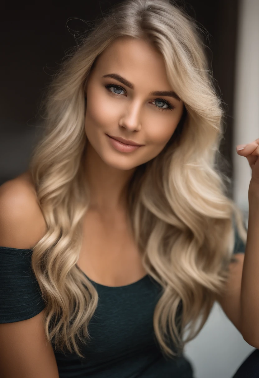 profesional, (Foto 4k:1.1) por (Jeremy Lipking:0.3), (Dittmann Anna:0.3), (Marca ariana:0.3), (foco nítido:1.3), High detail, Hermosa cara detallada, Ojos color avellana, cabello largo y rubio, (Mujer joven atractiva:1.3), (seductor:1.1), (ruboroso:1.1), Forma del cuerpo con curvas, pechos grandes y redondos grandes, caderas anchas de Thicc, Diosa rubia, sonriendo seductoramente, cara bonita, Chica perfecta de pelo blanco, Pose satisfecha, Linda sonrisa seductora, hermosa chica rubia, buena joven, beautiful angle, Pose atractiva, Cute , pose sexy, Una hermosa rubia, Imagen de cuerpo entero, cuerpo completo, full body shoot, desnudo, purple lingerie, Medias negras