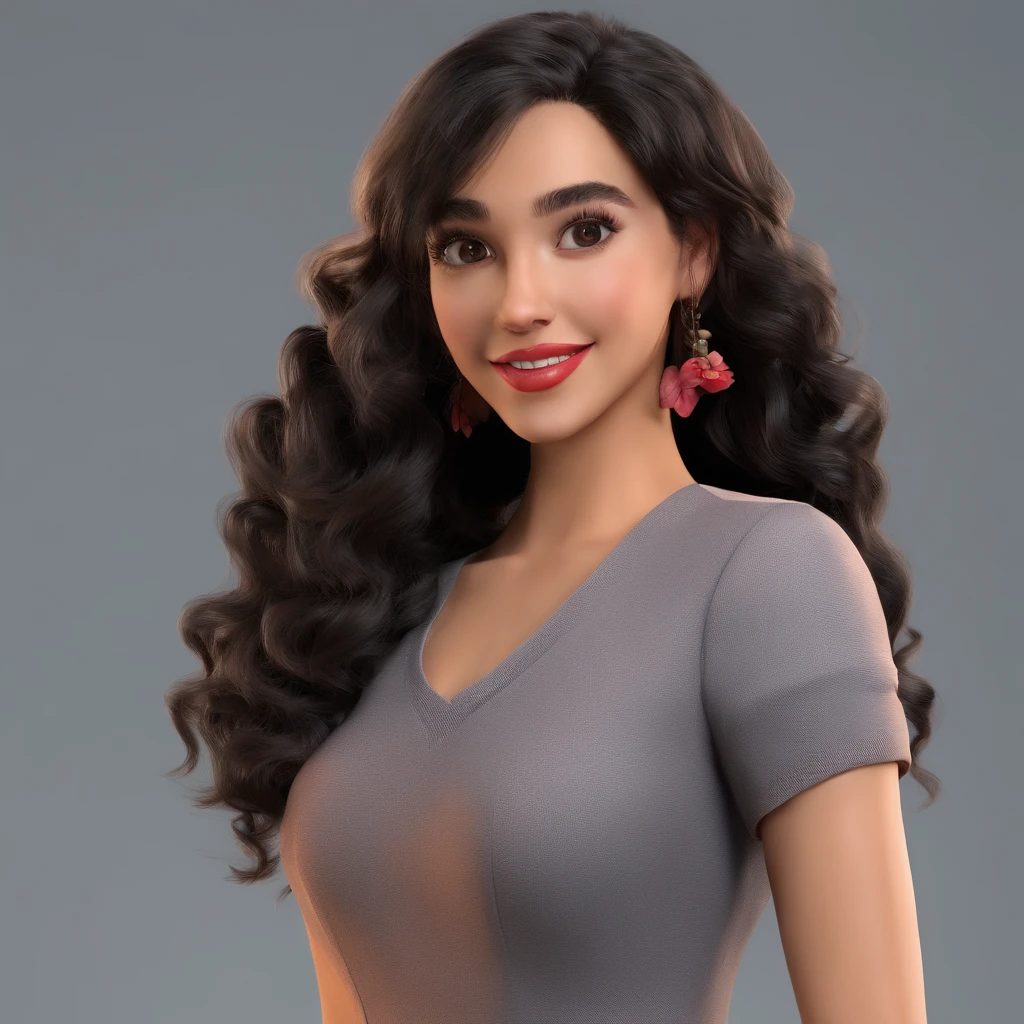 An illustration of an adorable woman, destacando uma mulher bonita pele oscura, Expressive eyes – the woman's skin is black and the woman's hair is large and curly. Desenvolva esta arte em Full HD, Focus on your cinematic touch, Estilo Disney Pixar Animations