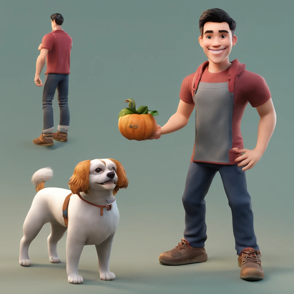 Weslley is a smiling 33-year-old human boy, com seu fiel amigo, Lion, o cachorro Shih-tzu, deitados no jardim