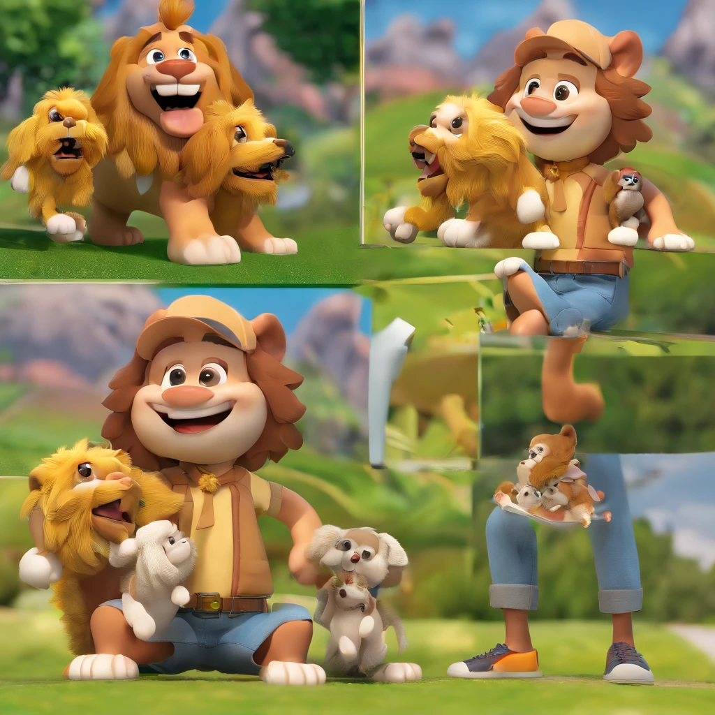 Weslley is a smiling 33-year-old human boy, com seu fiel amigo, Lion, o cachorro Shih-tzu, deitados no jardim