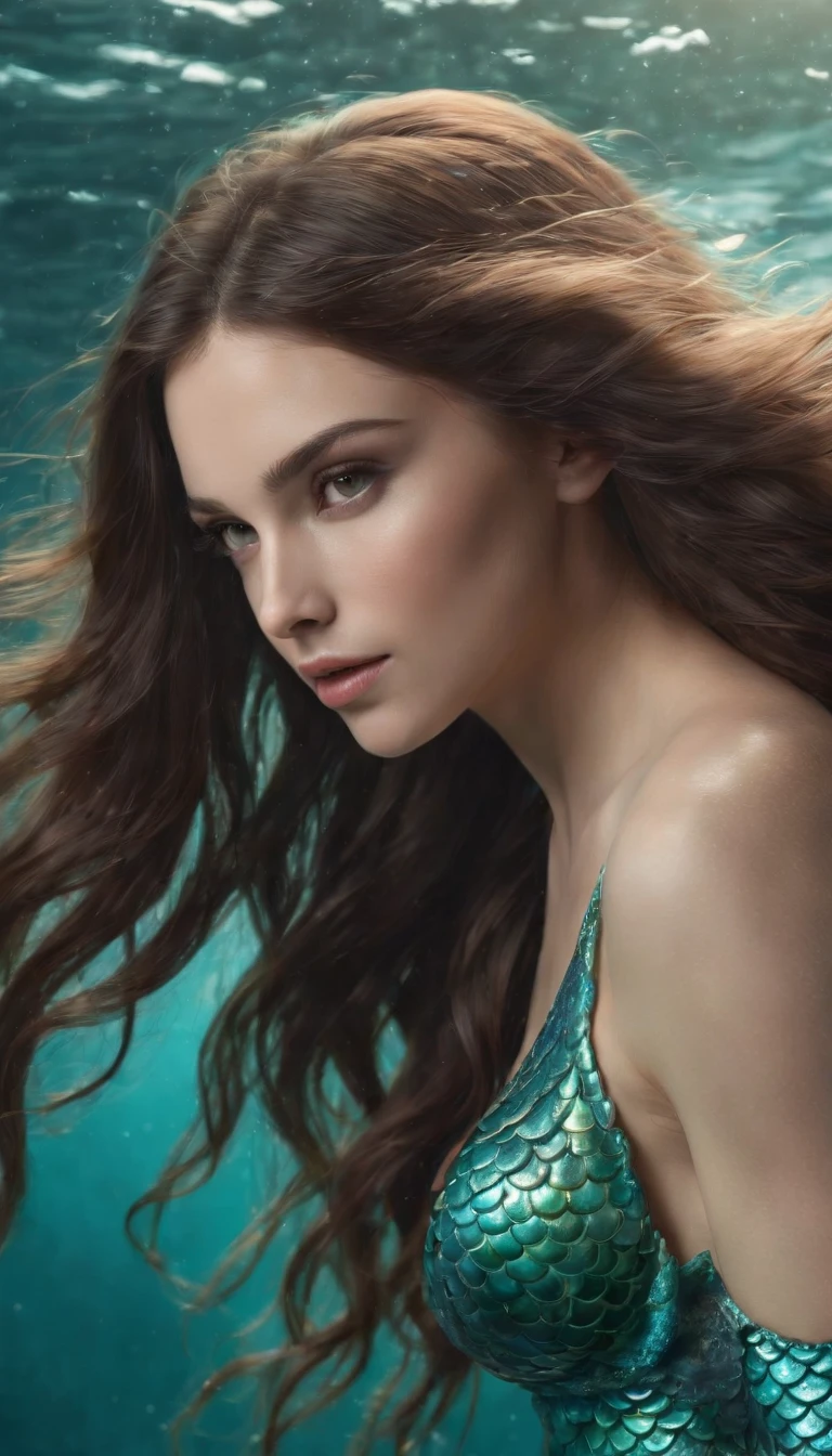 (Professional 3D rendering:1.3) ((Sereia nada por toda parte)) (Realistic:1.3) Foto de arte mais bonita do mundo,(((brown hair))), (( olhos castanhos)), morena, Caucasianos, ((cauda longa da sereia)), (((aletas de sereia detalhadas))), corpo inteiroesbian, desporto, Characteristics: Macio e brilhante, ((Epic fantasy mermaid long hair in dynamic pose,cauda cheia, fantastic location, majestoso ambiente desordenado)), corpo inteiro 8k unidade render, action shot, poros da pele, sombreamento pesado, circunstanciado, Rosto detalhado, (vibrante, fotografia realista, Realistic, Dramatic, Escuro, foco nítido, 8k), (Escamas de Peixe:1.4), ((((Cauda da Sereia)))), (intrincado:1.4), decadente, (altamente detalhado:1.4), pintura digital, rendering by octane, art stations, Conceito-Arte, liso, foco nítido, illustration, germe da arte, (Loish:0.23), (global ilumination, studiolight, Light Volumetric), underwater, oceano, patife, fantasia, sereia, ((Backgroun do mar:1.3)),CGSesociedade,art stations