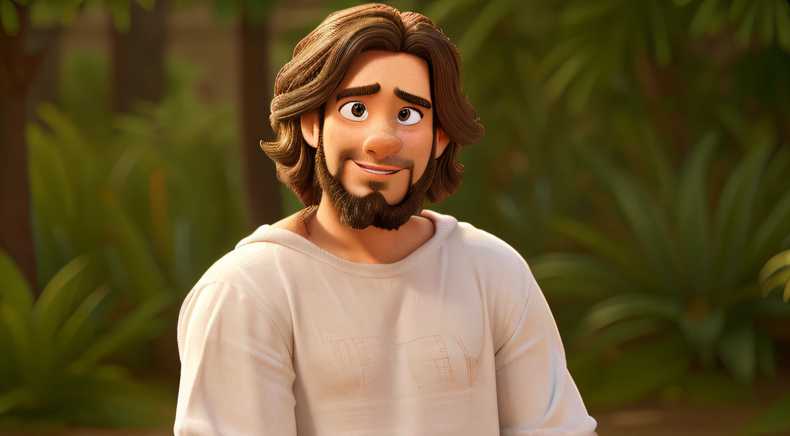 Jesus Cristo Feliz, estilo pixar, com rosto detalhado, boca detalhada