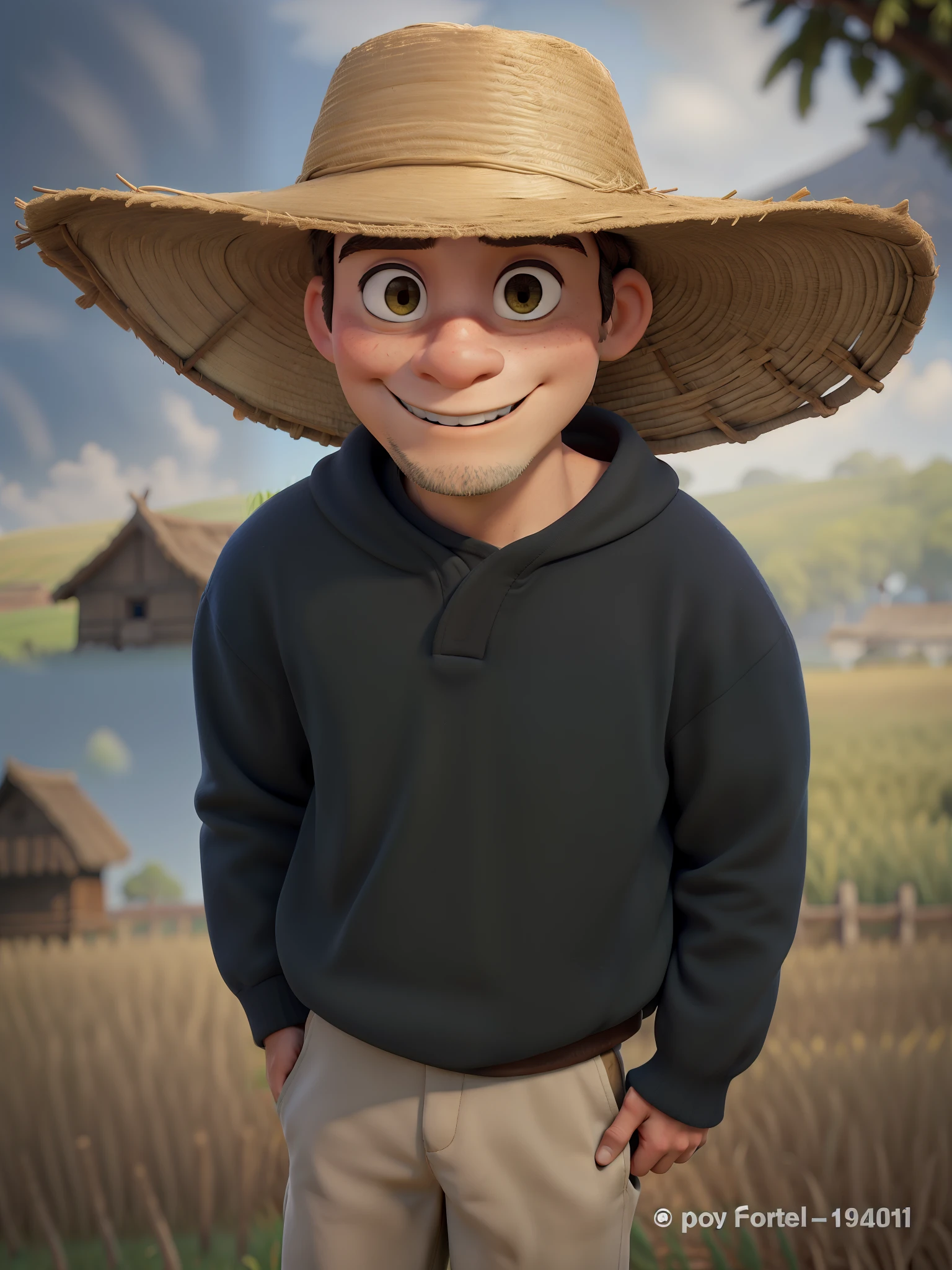 A Peasant's Masterpiece, ao estilo Disney 100 anos e Pixar. Rice Plantation Field Background. Manter a originalidade da foro