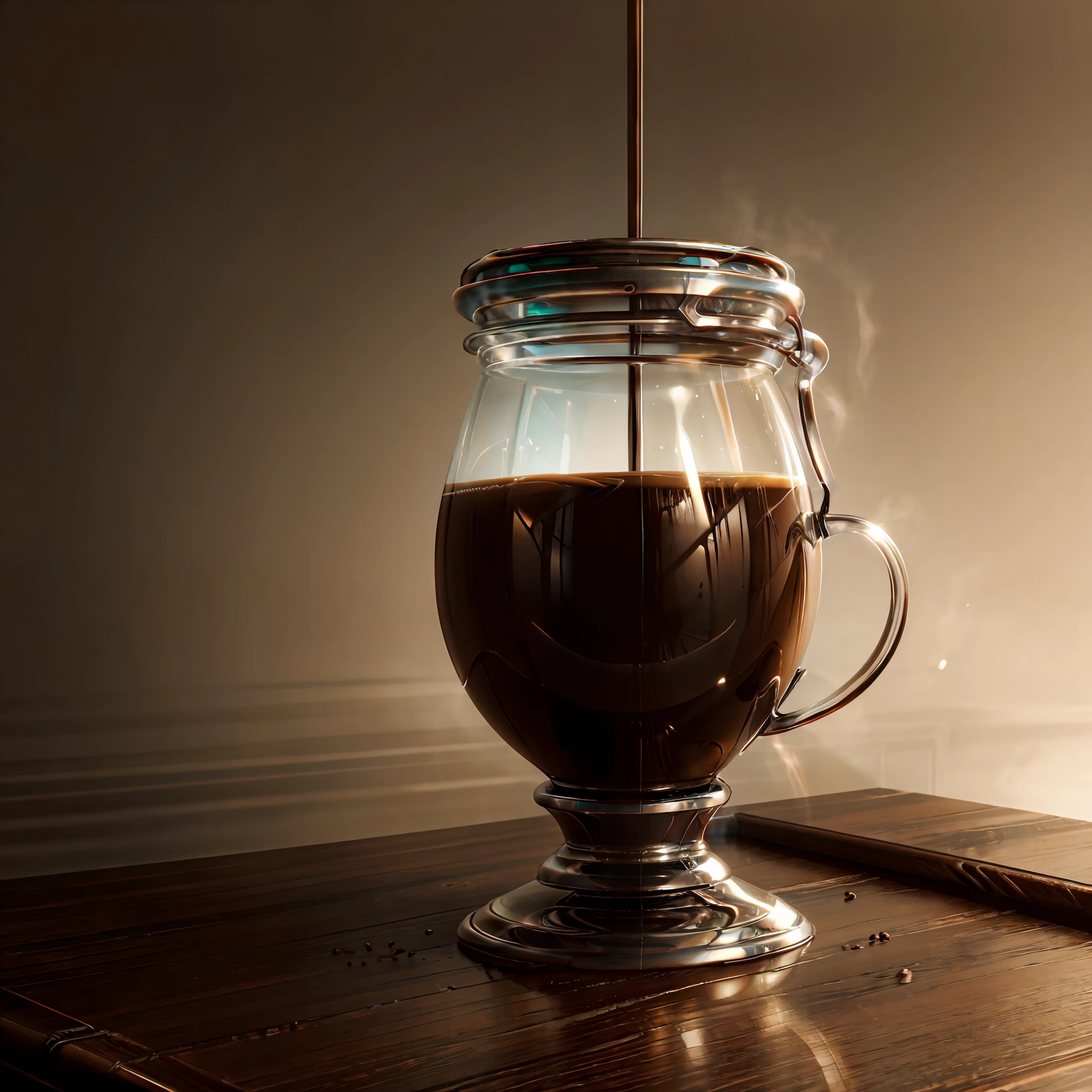 GlassSteelAI cup of coffee, brown coffee  is visible through the glass