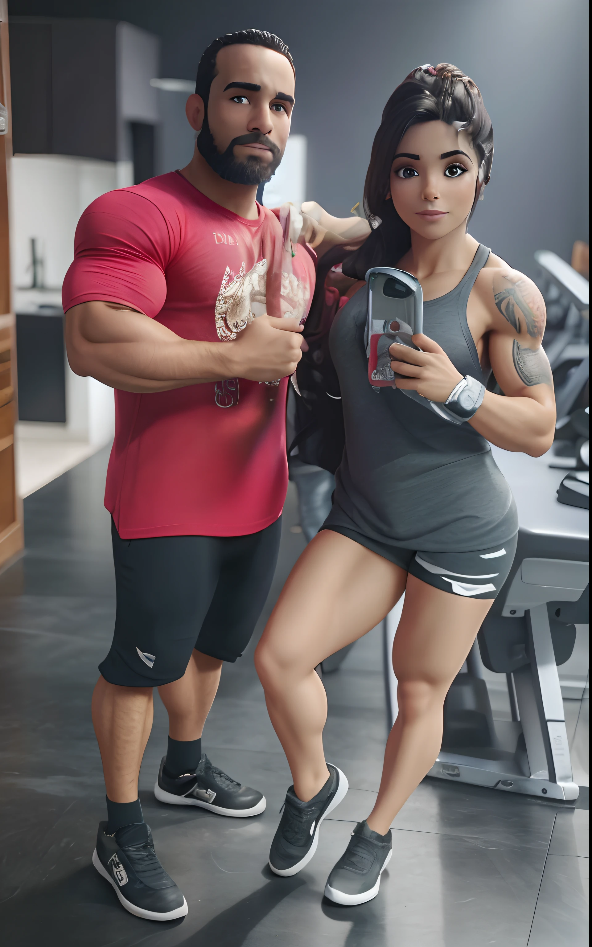 Casal IFBB pro academia, moreno com barba e mulher branca, casal musculoso!!