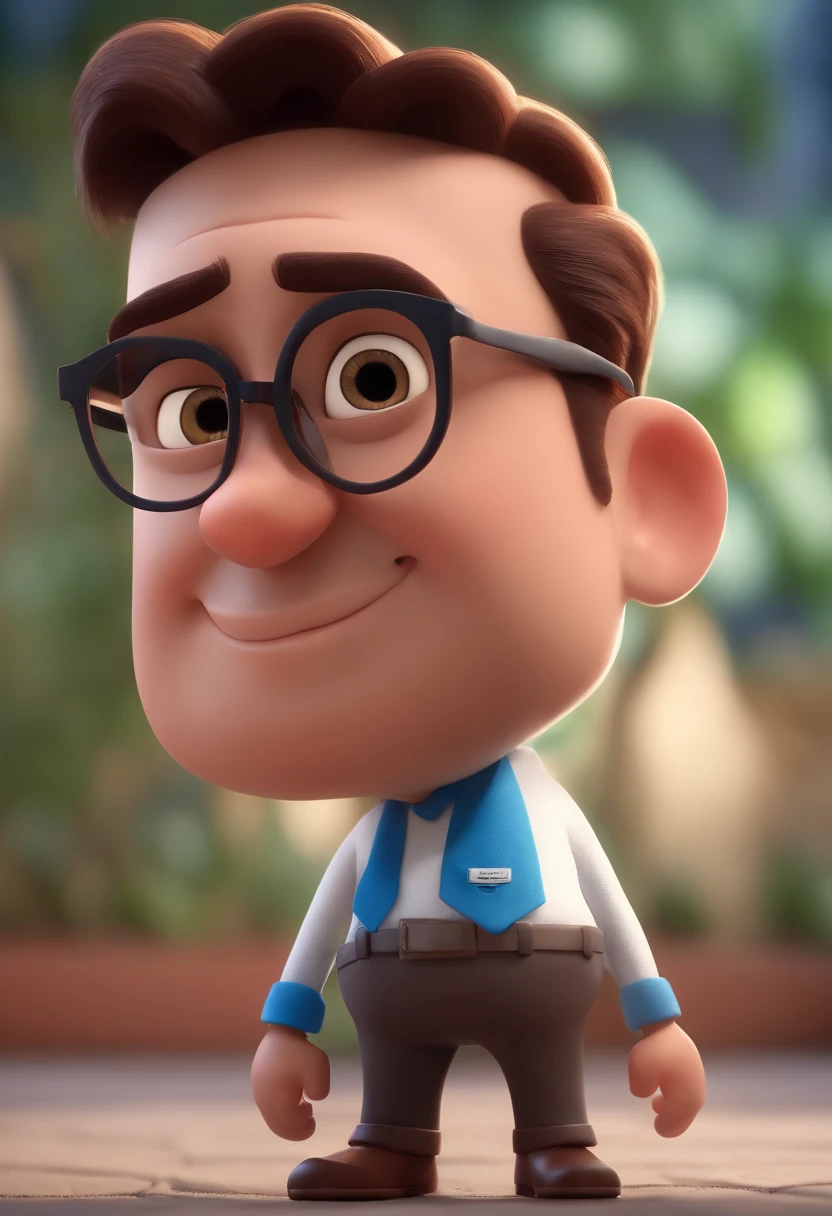 Cartoon character of a man with black glasses and a blue shirt, animation character, Caractere estilizado, animation style rendering, 3D estilizado, Arnold Maya render, 3 d render stylized, toon render keyshot, Personagem 3D, Personagem 3D, 3d rendering stylized, 3 d character render, personagem de desenho animado, Personagem de close up, Pose de personagem, (Estilo Pixar) (master part:1.2) (Bokeh) (best quality) (pele detalhada) (textura detalhada) (8k) (argila) (Cinematic lighting) (foco nítido