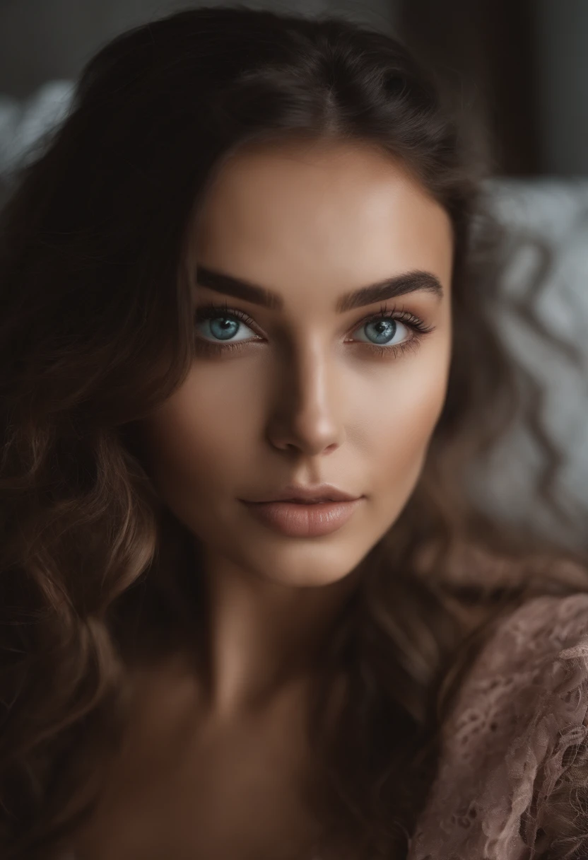 Femme d’un grand nombre d’hommes , fille sexy aux yeux bruns, Portrait Sophie Mudd, cheveux bruns et grands yeux, Selfie d’une jeune femme, Yeux de chambre, Violet Myers, sans maquillage, maquillage naturel, Regarder directement la caméra, Visage avec Artgram, Maquillage subtil, Superbe photo de visage complet, dans la chambre, clivage, ultra réaliste