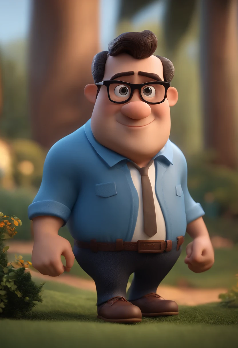 Cartoon character of a man with black glasses and a blue shirt, animation character, Caractere estilizado, animation style rendering, 3D estilizado, Arnold Maya render, 3 d render stylized, toon render keyshot, Personagem 3D, Personagem 3D, 3d rendering stylized, 3 d character render, personagem de desenho animado, Personagem de close up, Pose de personagem,  (Estilo Pixar) (master part:1.2) (Bokeh) (best quality) (pele detalhada) (textura detalhada) (8k) (argila) (Cinematic lighting) (foco nítido