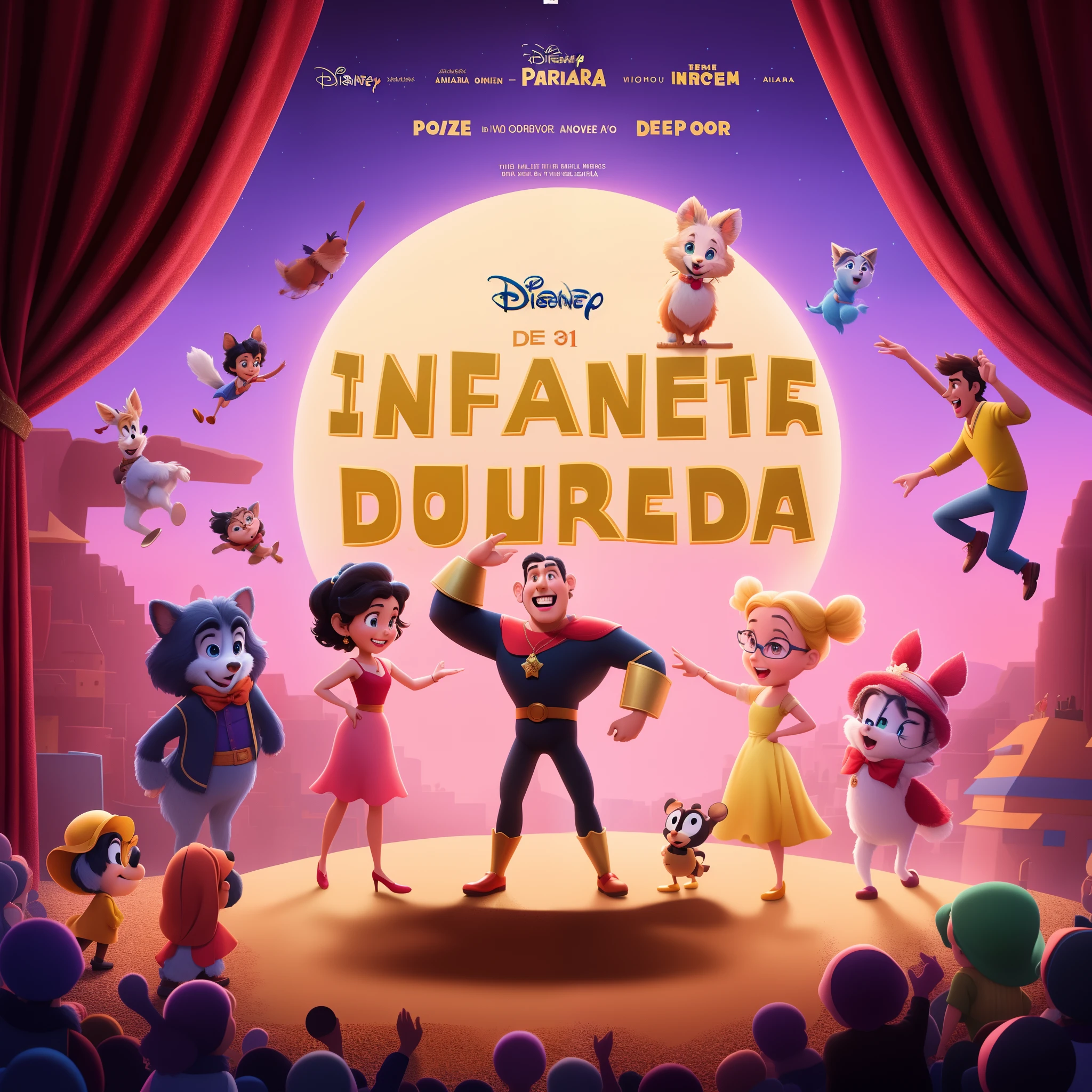 A poster for the animated film, em um teatro, 3 d animated movie, animation film, animated film, [ teatral ], kinematics", remake da disney (2021), animation film, Directed by: Pedro Pedraja, Directed by: Ignacio Zuloaga, Disney Pixar Estilo 3D, ren's animated films, cartaz oficial, FLIM