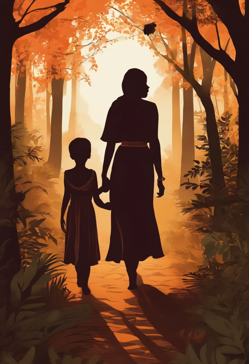 mumy, dady and 7 daugther, walking in the forest. The file has to be a SVG file.