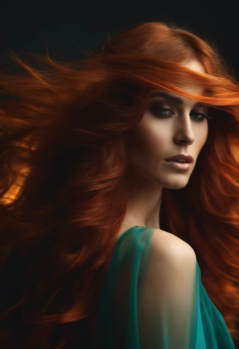 cabelos multicoloridos, fita de cabelo, Surrealismo, Cinematic lighting, Close-up, UHD, Detalhes altos, master part