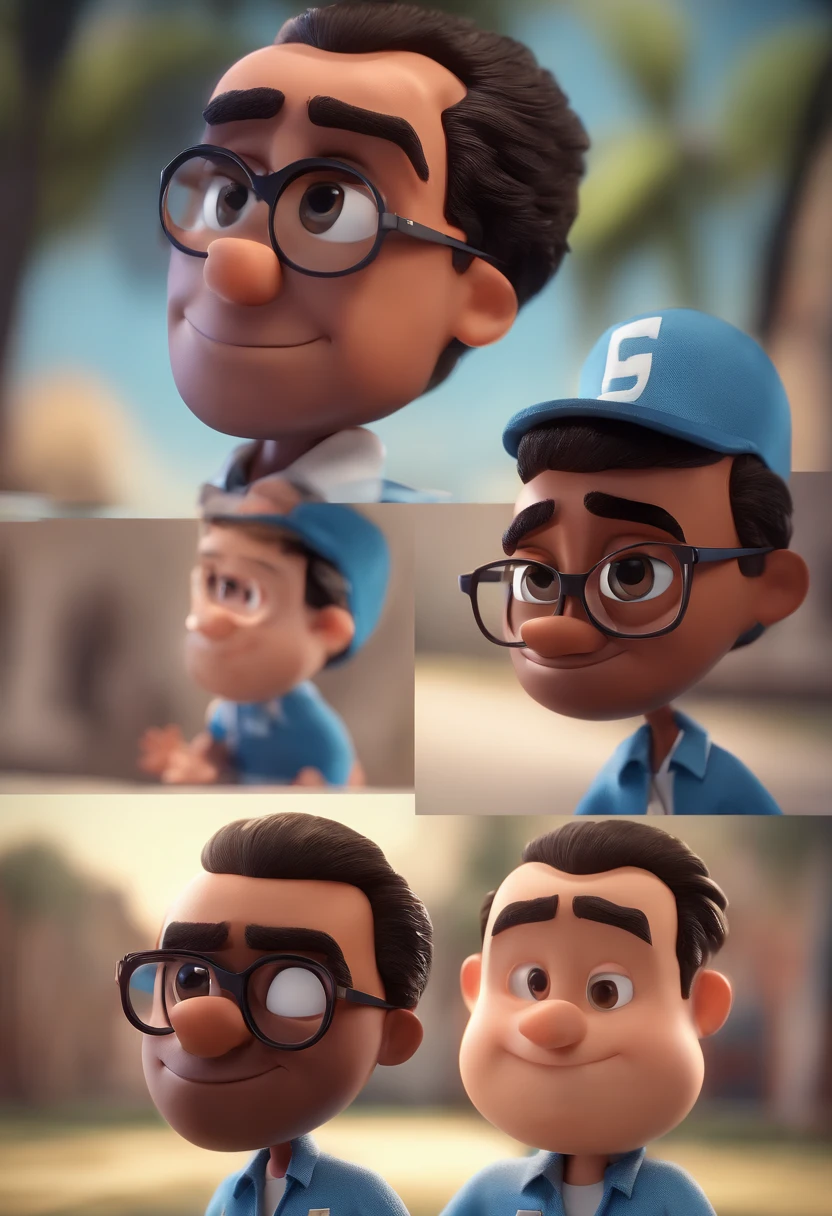 Cartoon character of a man with black glasses and a blue shirt, animation character, Caractere estilizado, animation style rendering, 3D estilizado, Arnold Maya render, 3 d render stylized, toon render keyshot, Personagem 3D, Personagem 3D, 3d rendering stylized, 3 d character render, personagem de desenho animado, Personagem de close up, Pose de personagem, (Estilo Pixar) (master part:1.2) (Bokeh) (best quality) (pele detalhada) (textura detalhada) (8k) (argila) (Cinematic lighting) (foco nítido