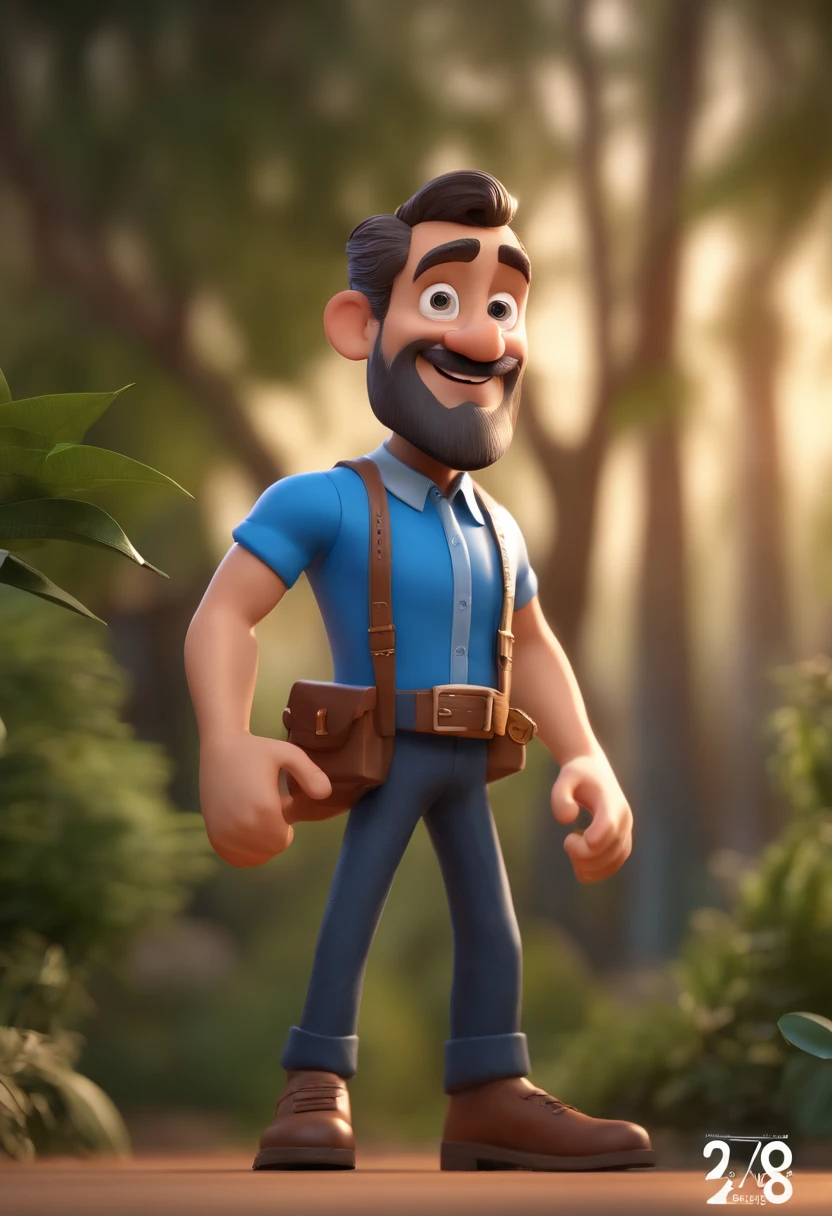 Cartoon character of a man with beard wearing black glasses and a blue shirt, um personagem animado, Caractere estilizado, animation style rendering, 3D estilizado, Arnold Maya render, 3 d render stylized, toon render keyshot, Personagem 3D, Personagem 3D, 3d rendering stylized, 3 d character render, personagem de desenho animado, Personagem de close up, Pose de personagem, (Estilo Pixar) (master part:1.2) (Bokeh) (best quality) (pele detalhada) (textura detalhada) (8k) (argila) (Cinematic lighting) (foco nítido,Senta e vaza a parte superior do corpo